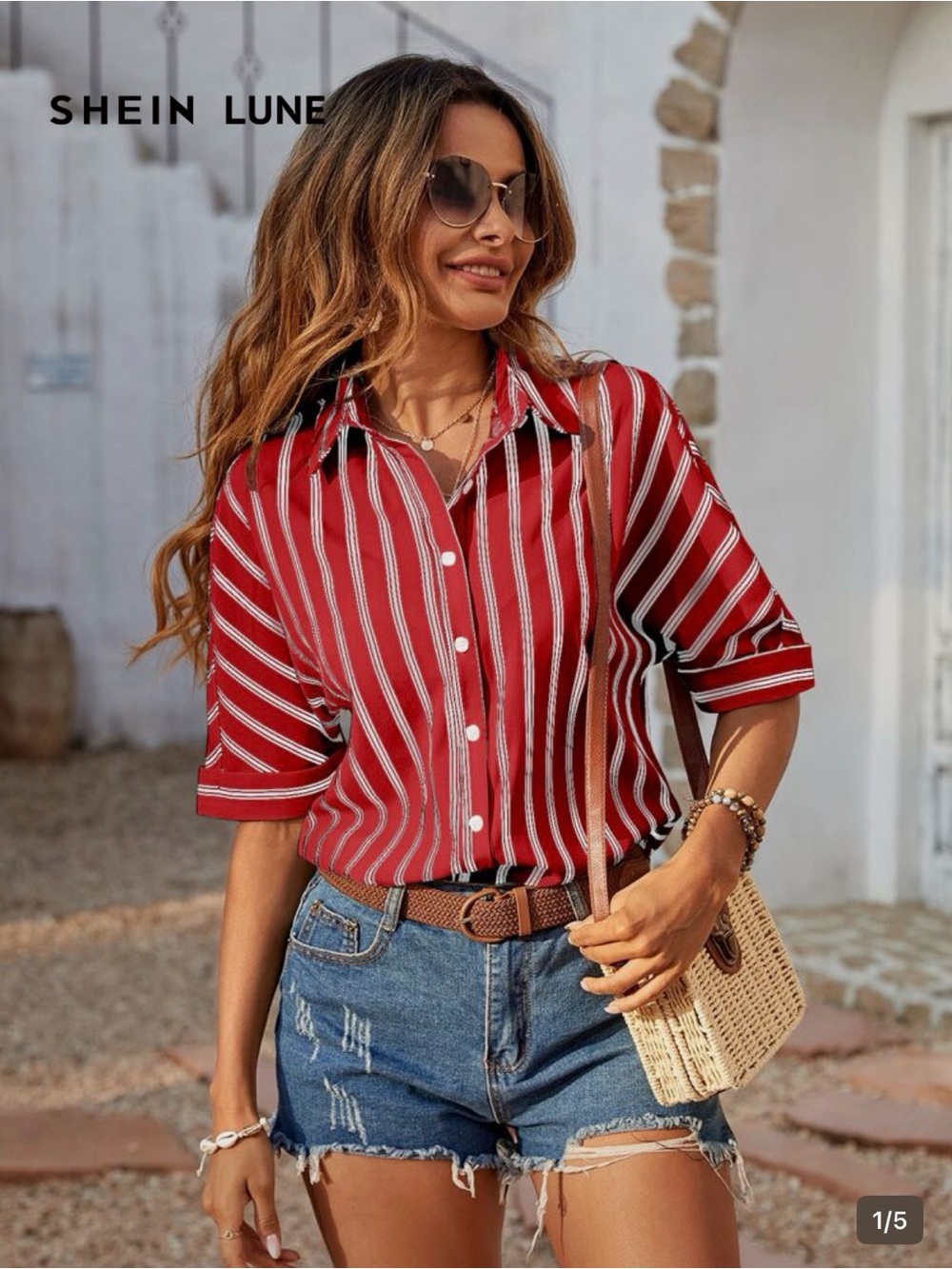 NEW! Vertical Red Striped Button-Up Women’s Top